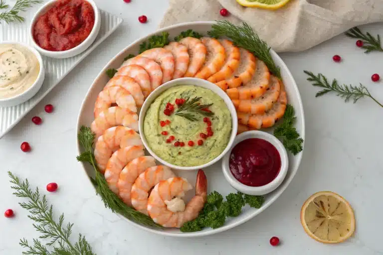 Shrimp Ring with Holiday Dips – Perfect Party Platter