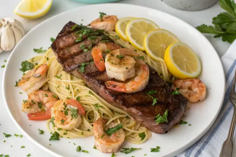What Makes This steak and shrimp scampi So Good