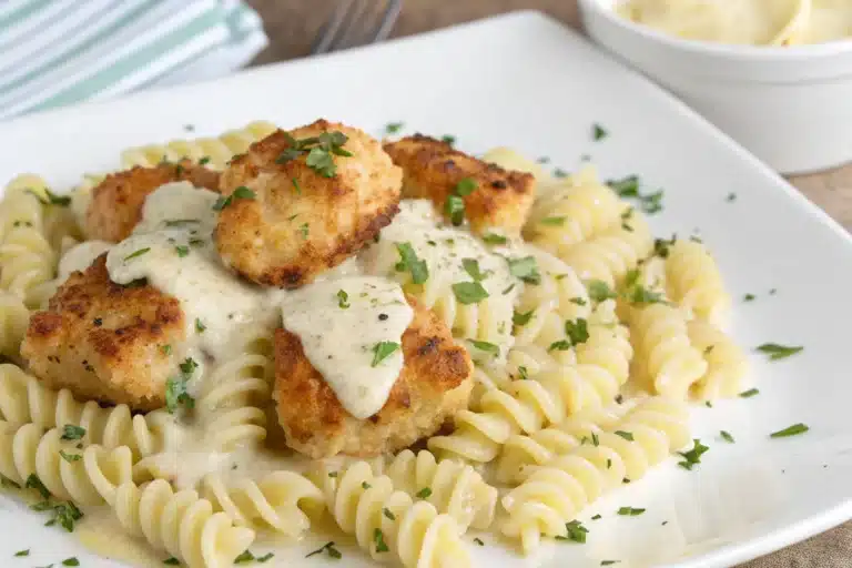 What Makes This Garlic Parmesan Chicken Bites with Creamy Rotini So Good