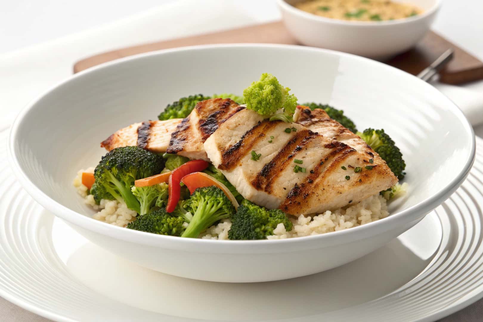 grilled chicken broccoli bowls featured dish plated