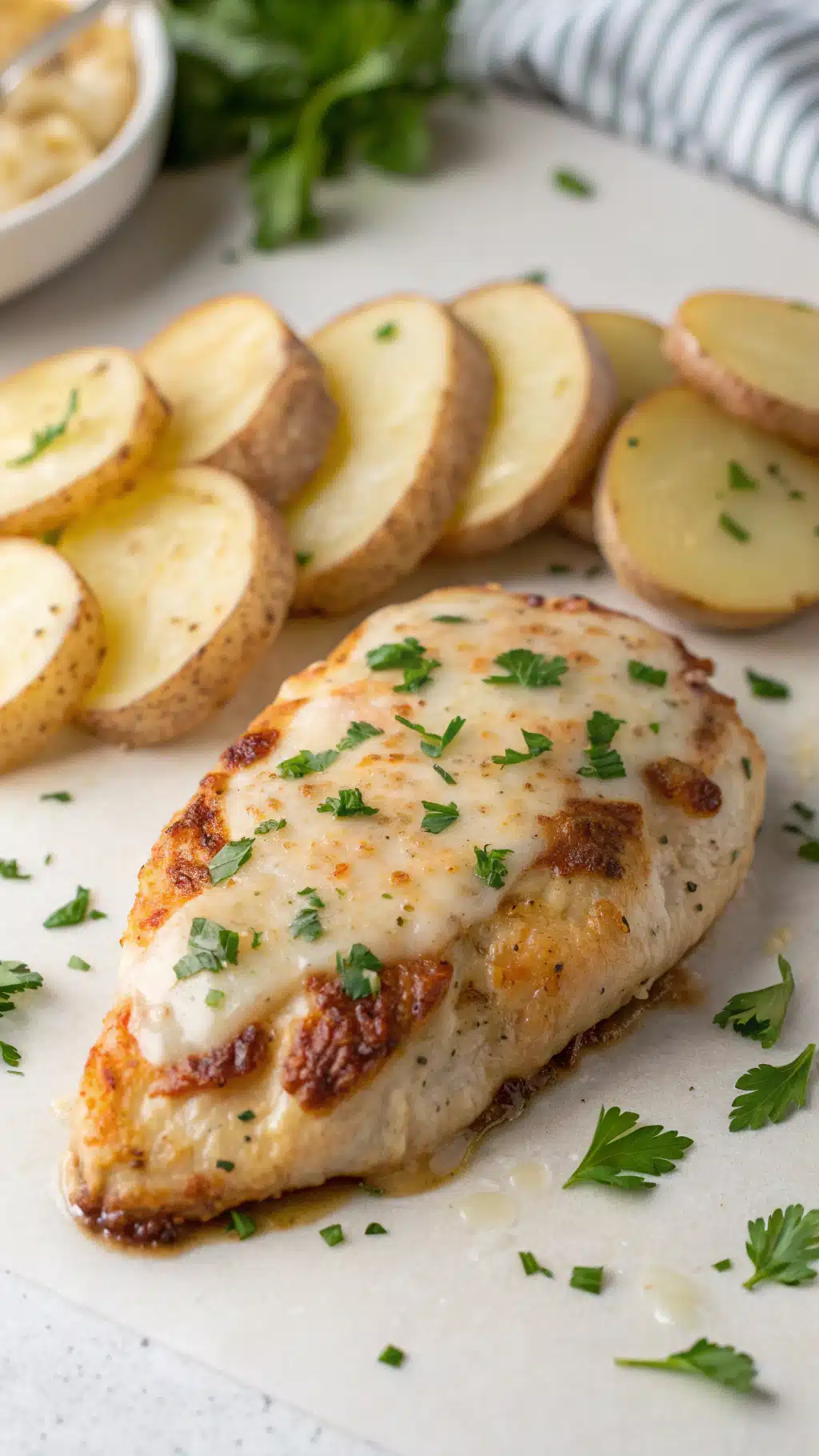 garlic parmesan chicken and potatoes ingredients preparation