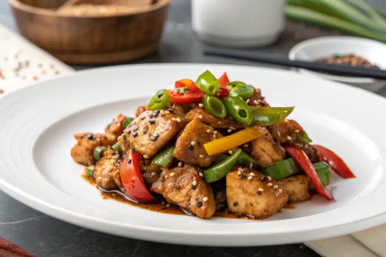 black pepper chicken featured dish plated