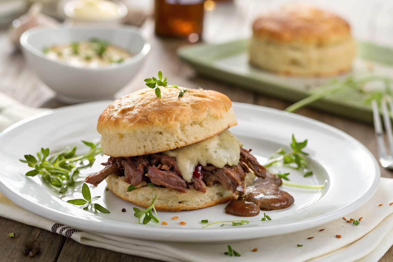 baked french dip biscuits featured dish plated