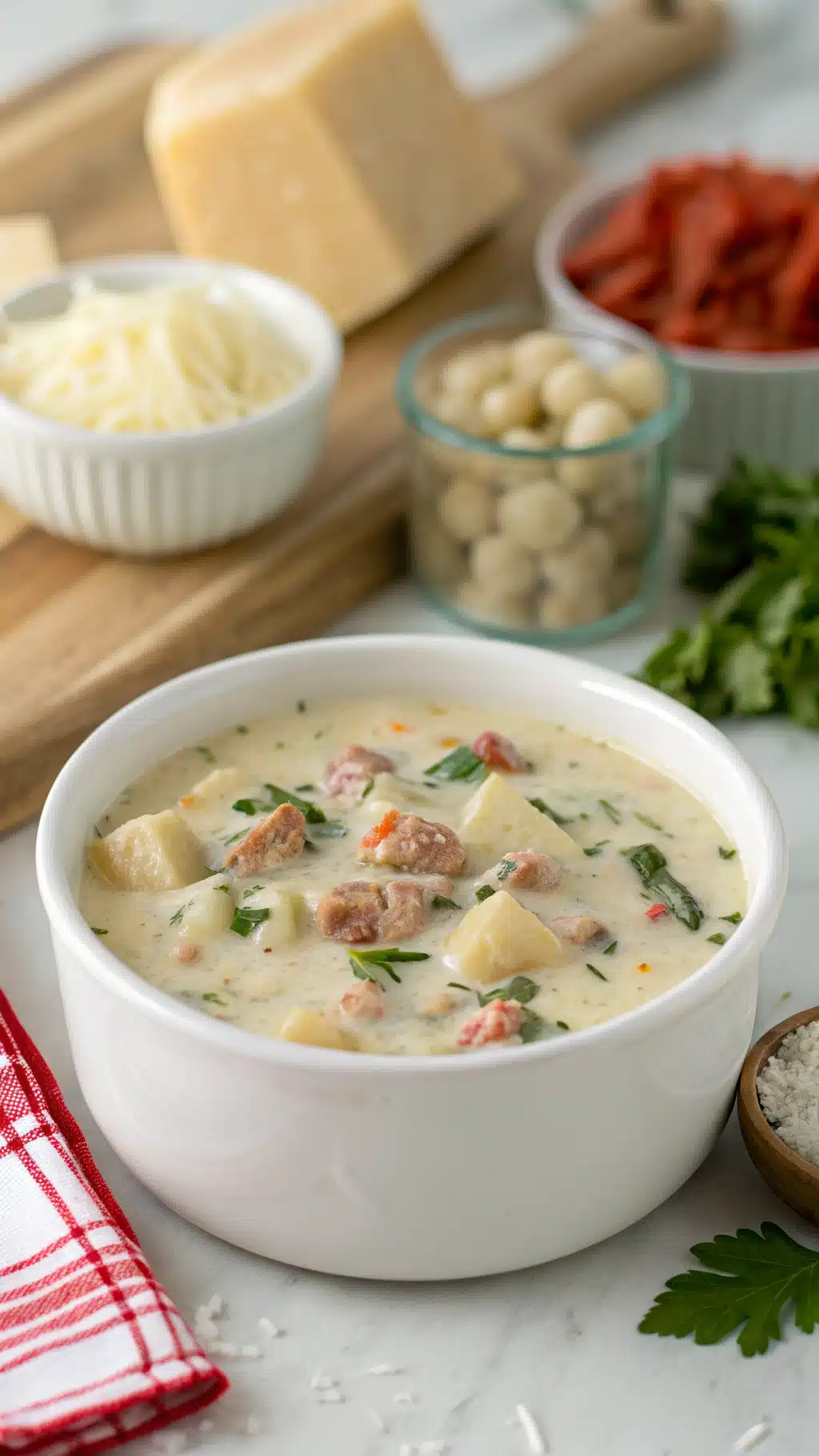 Creamy Italian Turkey Sausage Gnocchi Soup ingredients preparation