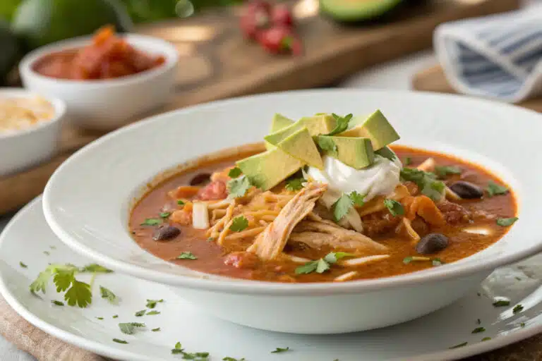 Chicken Enchilada Soup featured dish plated