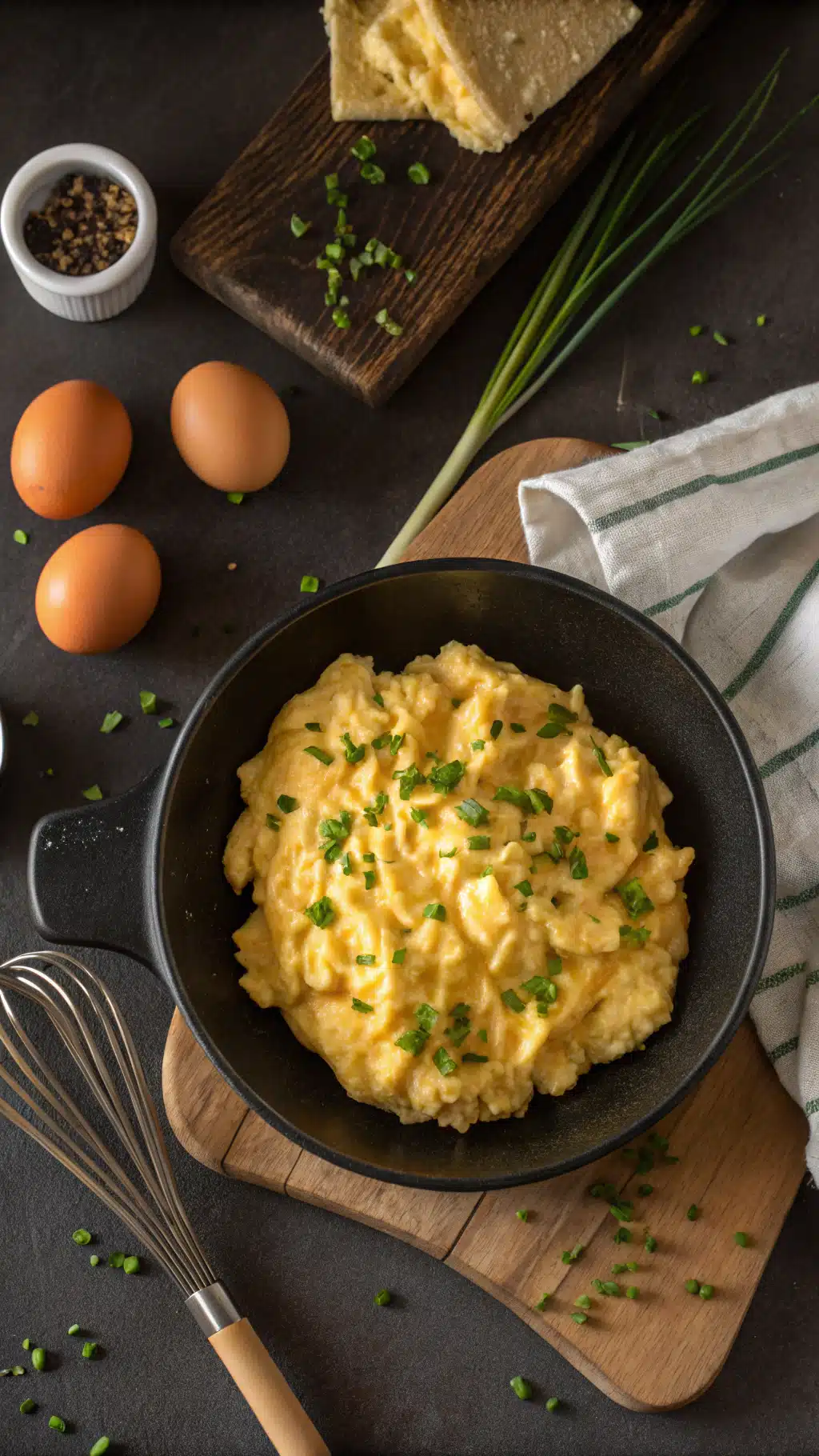 Fluffy scrambled eggs cooking process step
