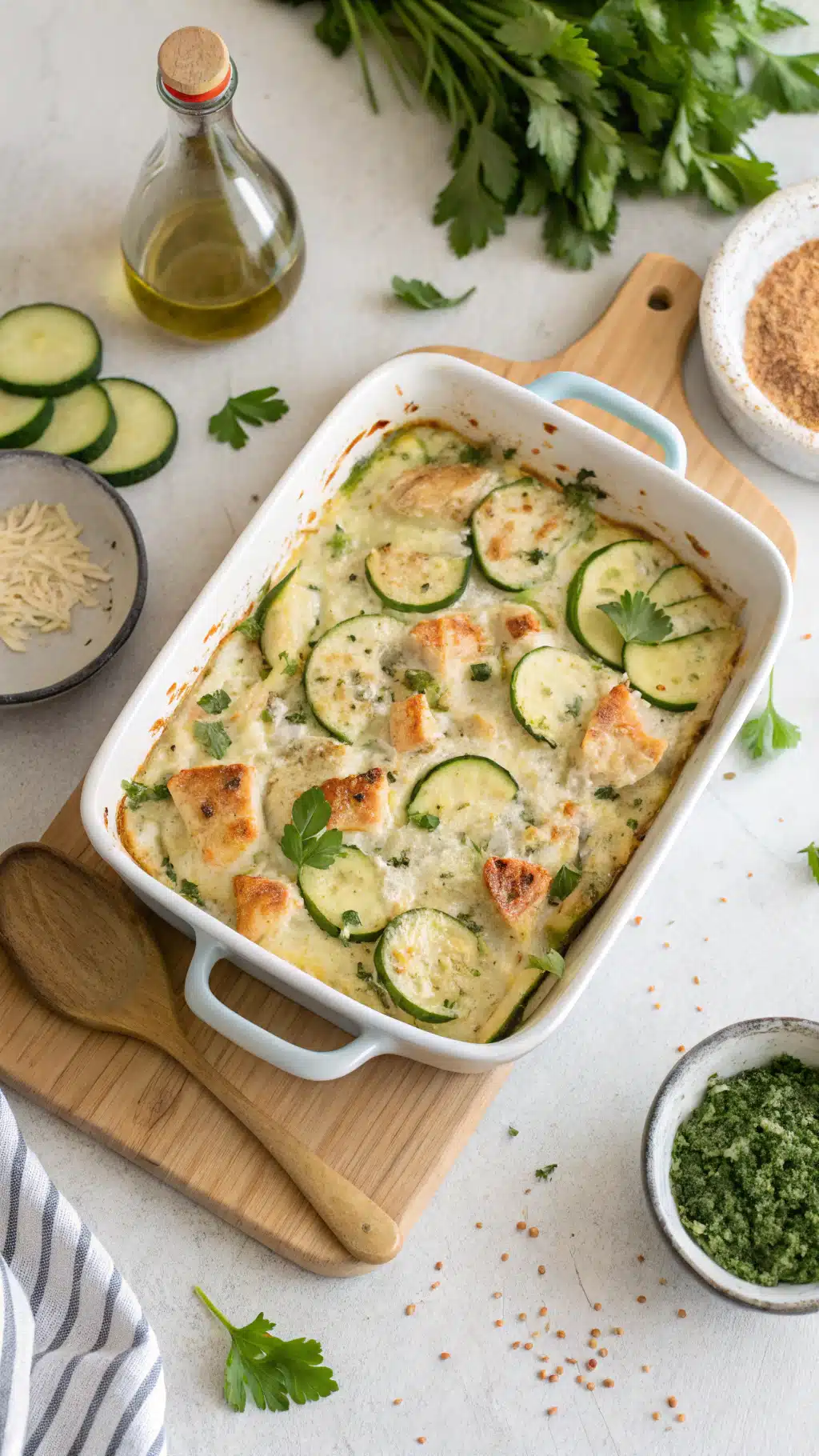 high protein chicken zucchini bake cooking process step