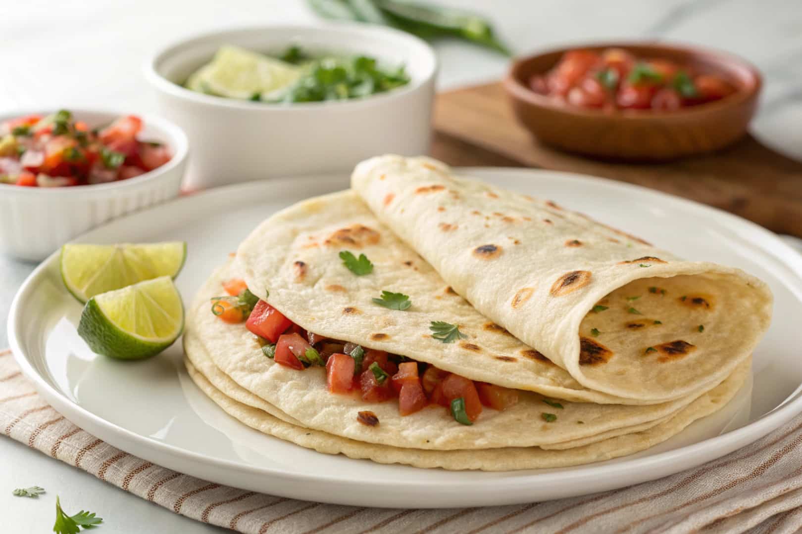Homemade flour tortillas featured dish plated