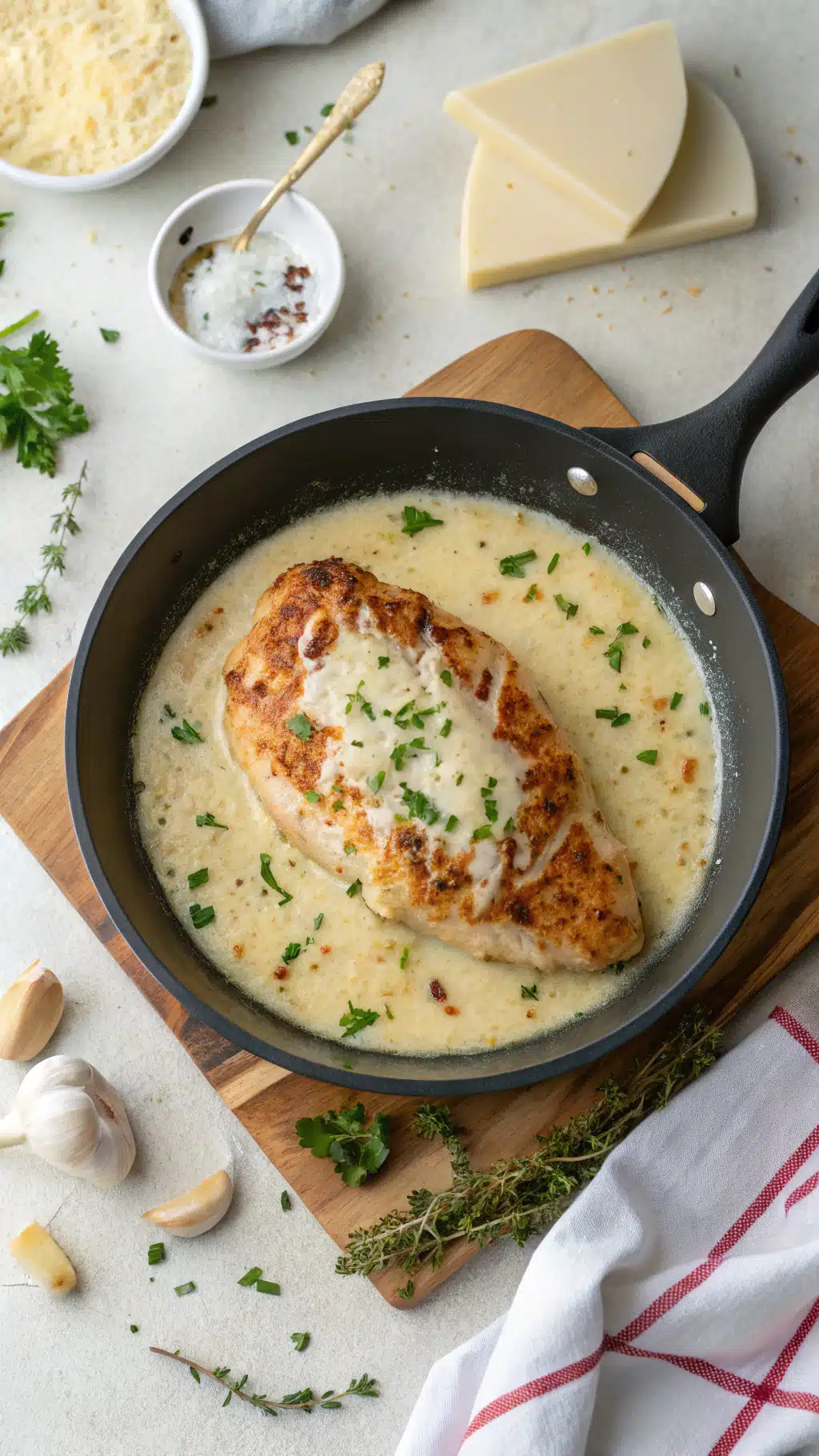 creamy garlic parmesan chicken breast cooking process step