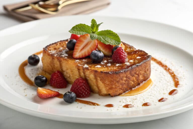 Caramelized French toast featured dish plated