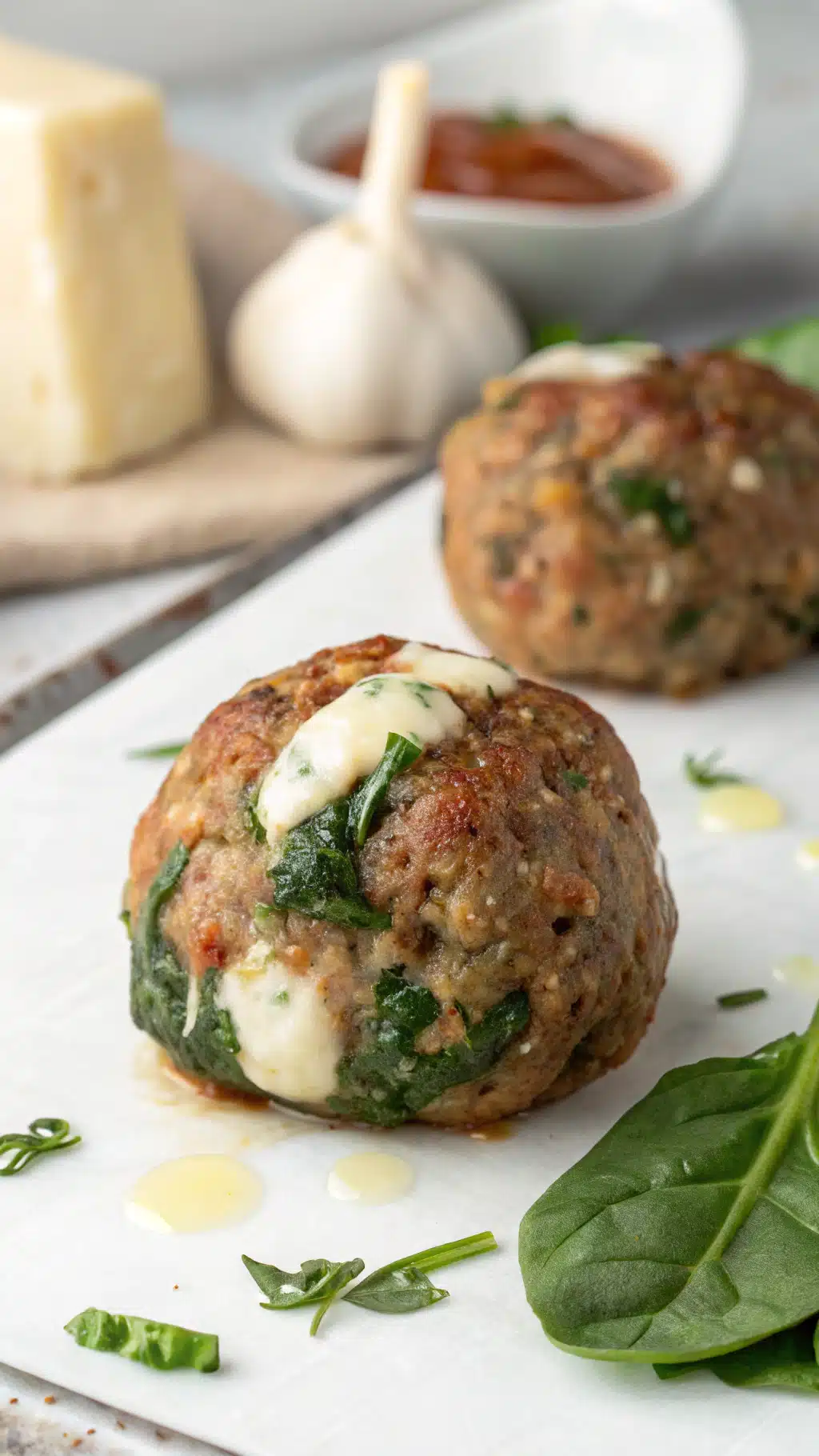 spinach garlic meatballs stuffed with mozzarella ingredients preparation