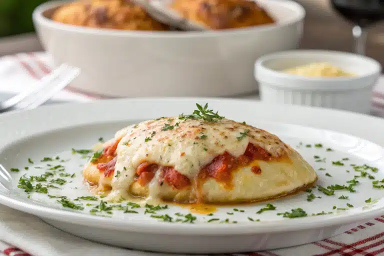 Cheesy pizza pockets featured dish plated