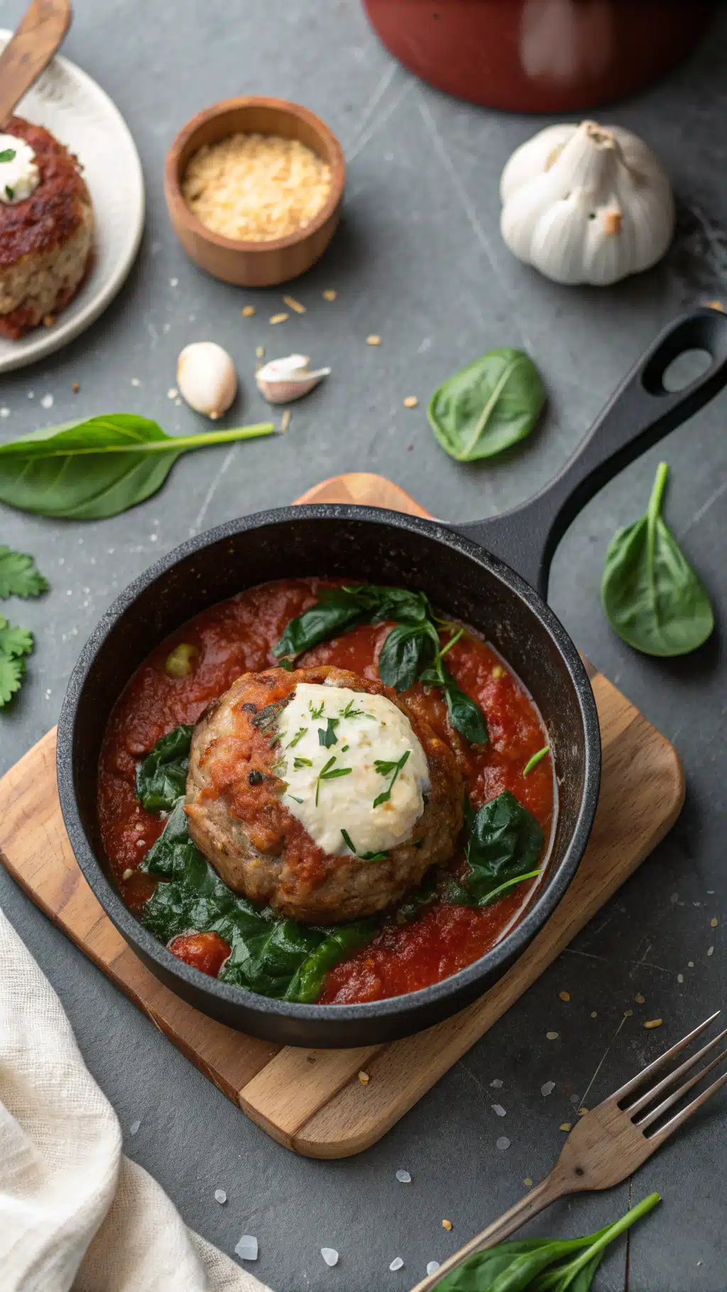 spinach garlic meatballs stuffed with mozzarella cooking process step