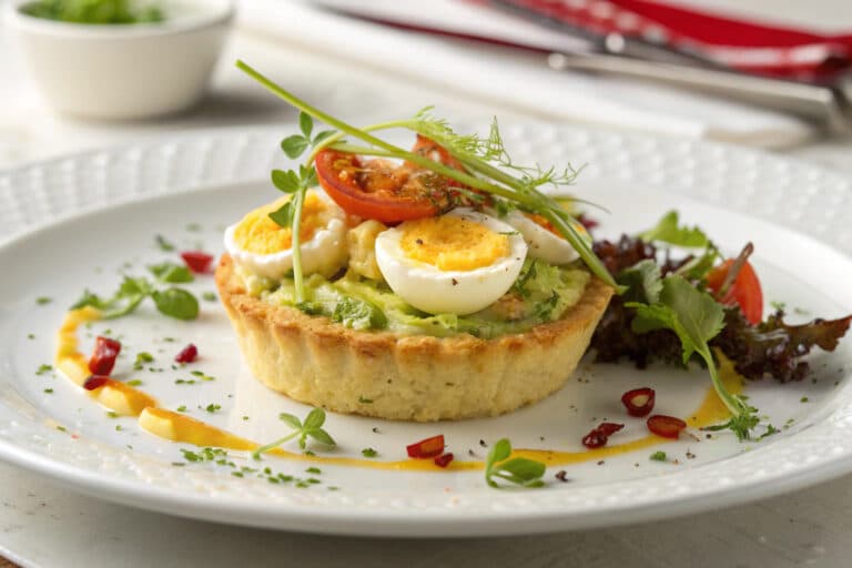 Crispy egg salad featured dish plated