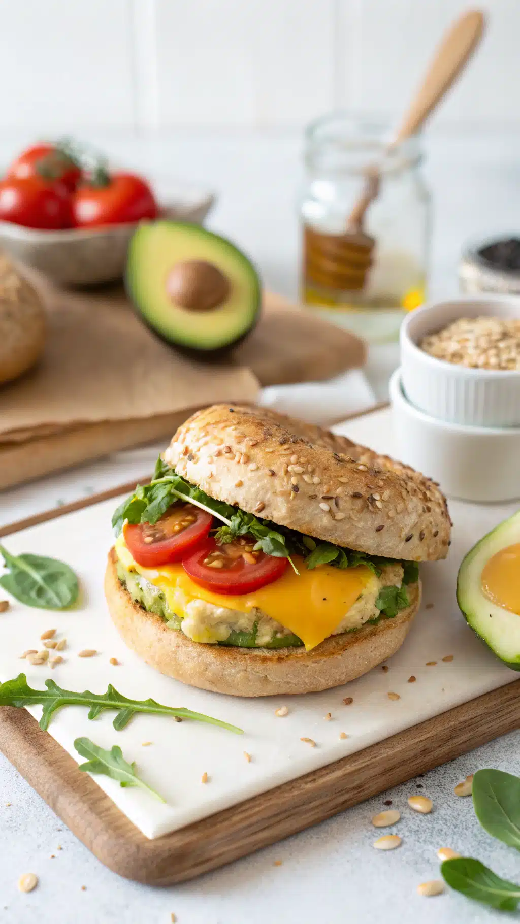 Healthy breakfast sandwich ingredients preparation
