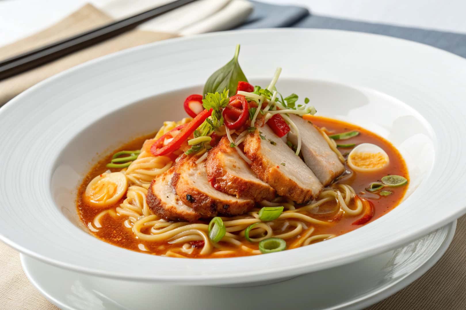 spicy chicken ramen bowl featured dish plated