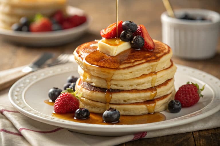 Old-fashioned pancakes featured dish plated