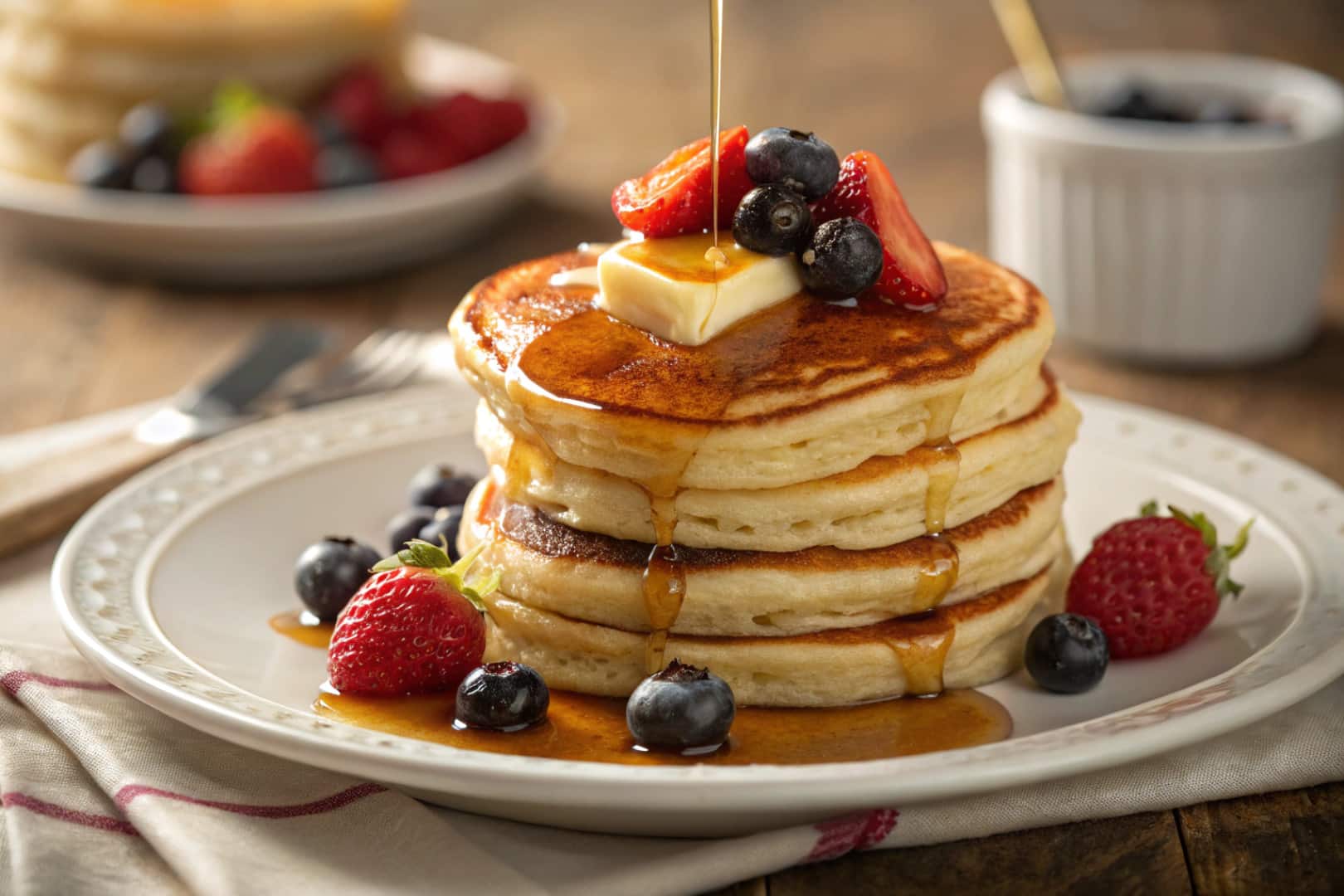 Old-fashioned pancakes featured dish plated