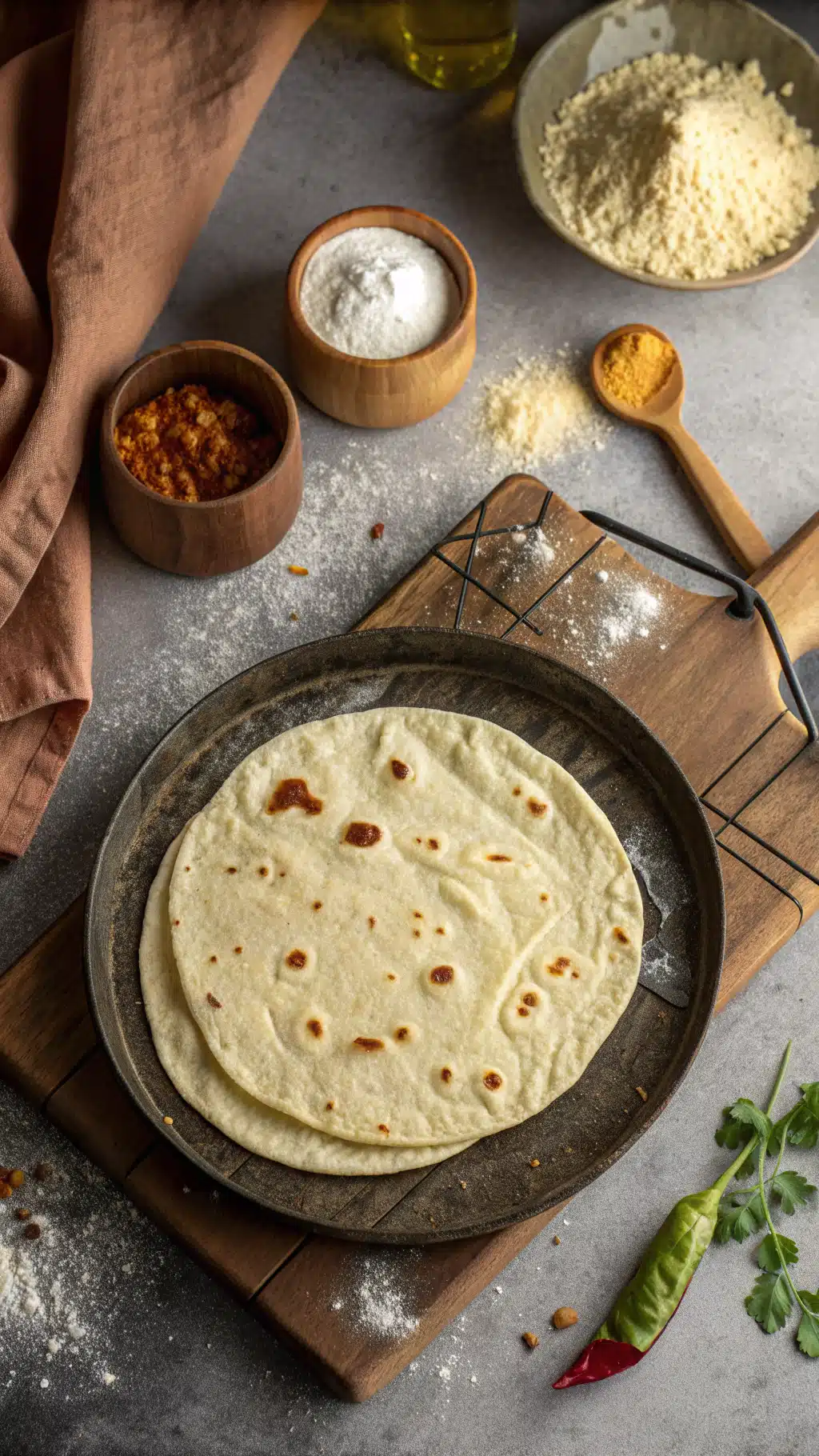 Homemade flour tortillas cooking process step