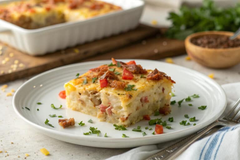 Turkey sausage hashbrown casserole featured dish plated