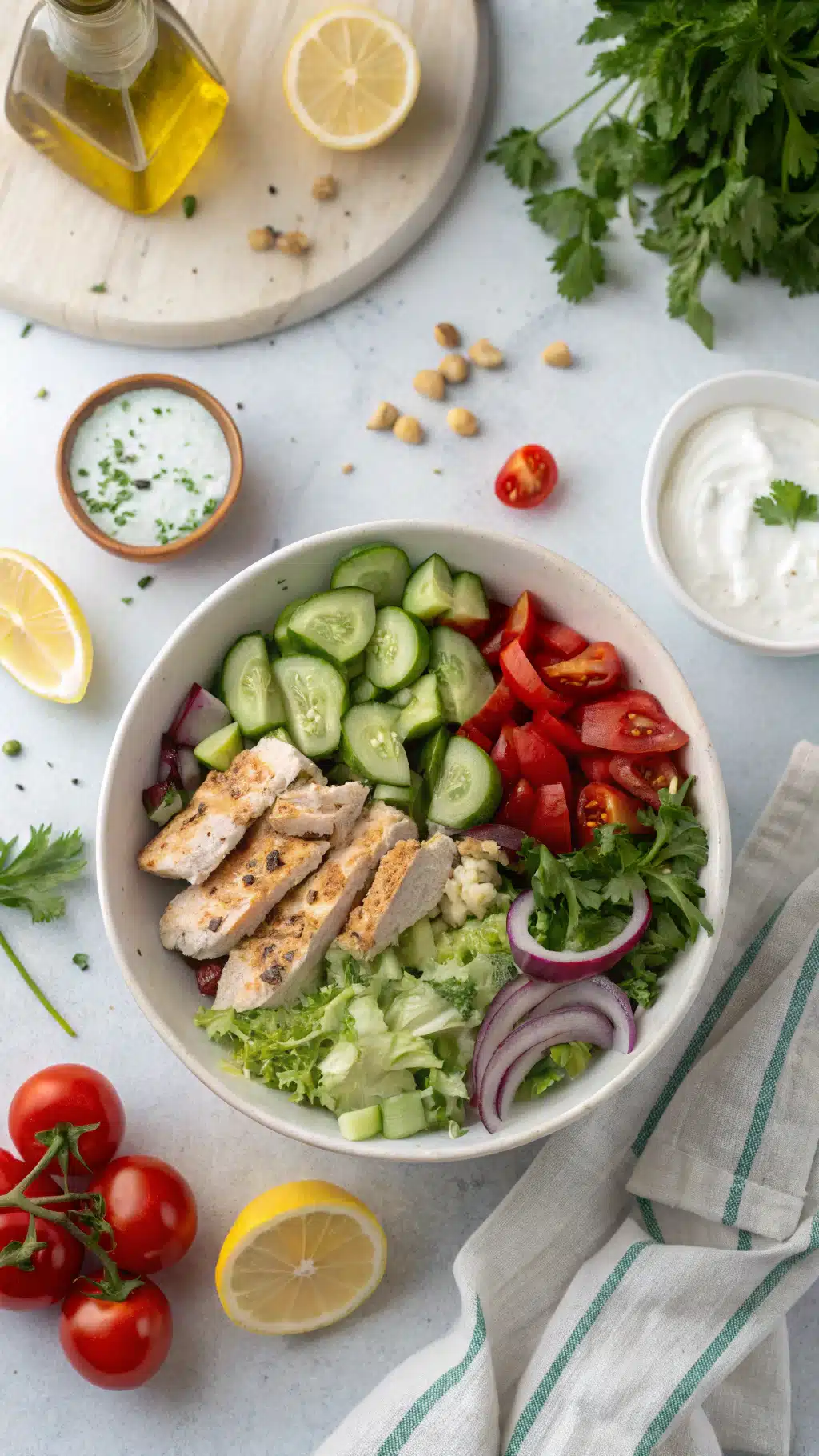 healthy mediterranean tzatziki chicken salad cooking process step
