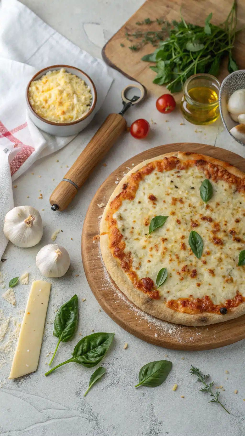 High protein cheesy garlic pizza cooking process step