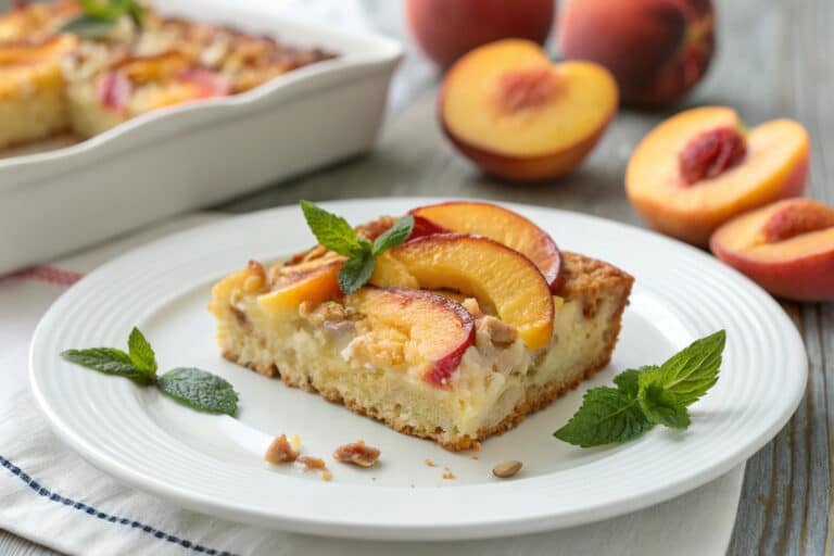 Peach breakfast bake featured dish plated