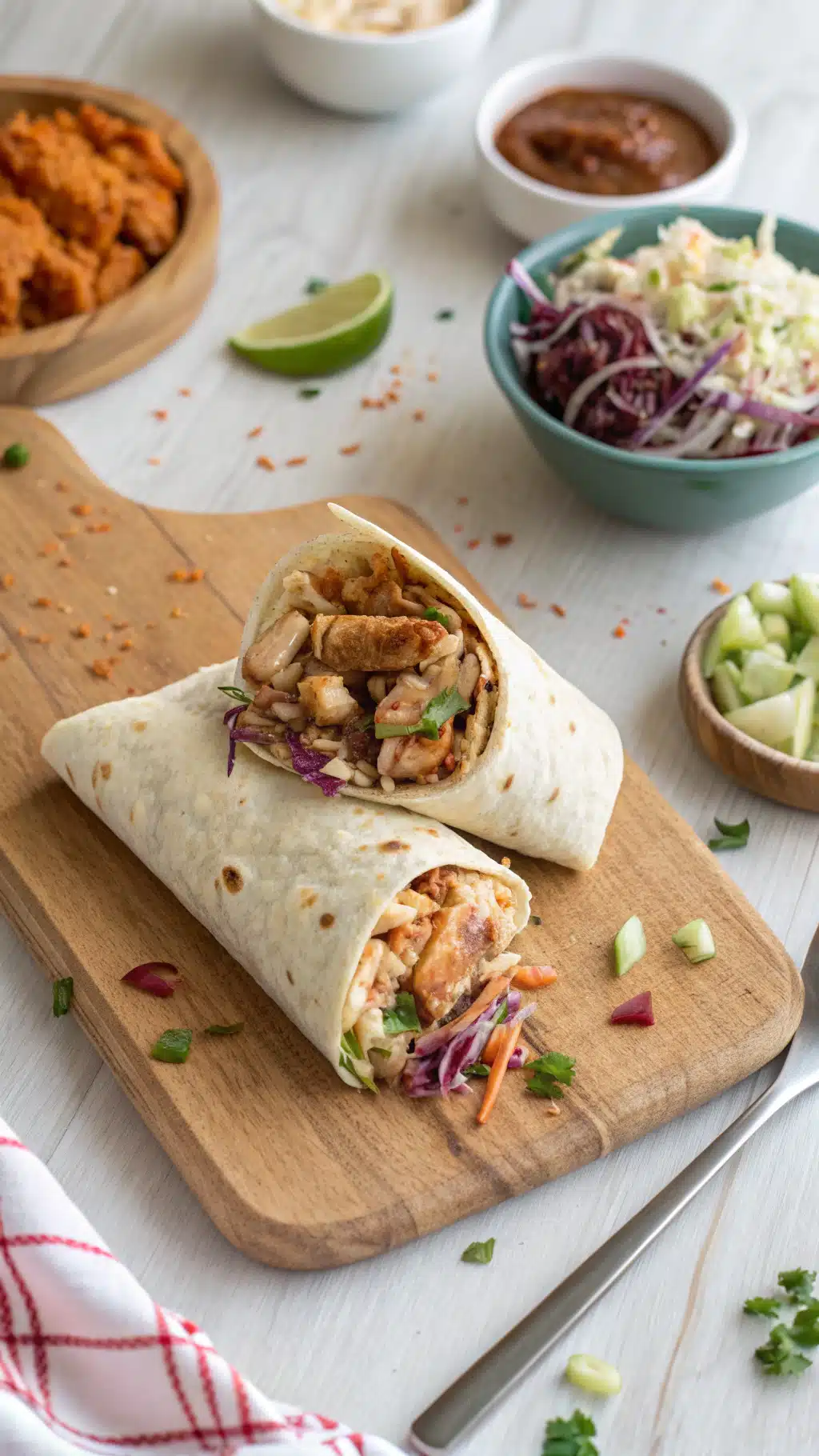 BBQ chicken coleslaw wraps cooking process step