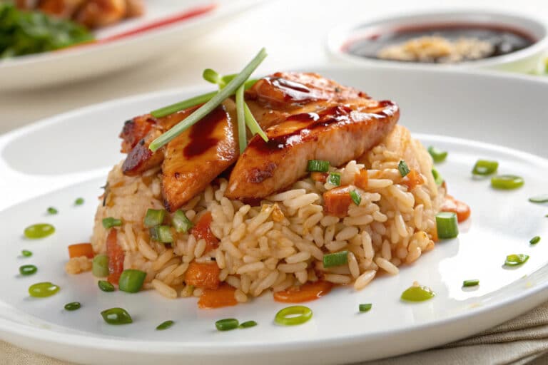 quick and healthy honey bbq chicken rice featured dish plated