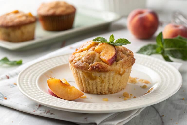 Peach cobbler muffins featured dish plated
