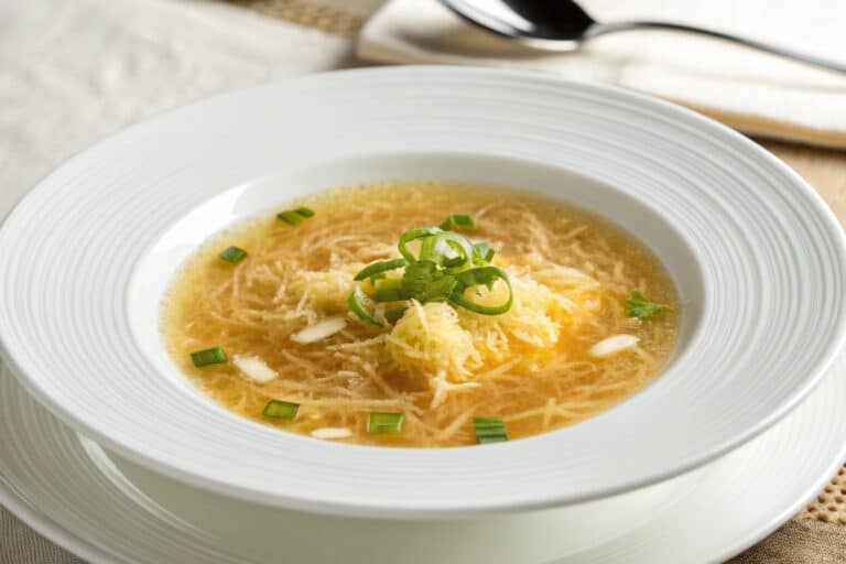 Chinese egg drop soup featured dish plated