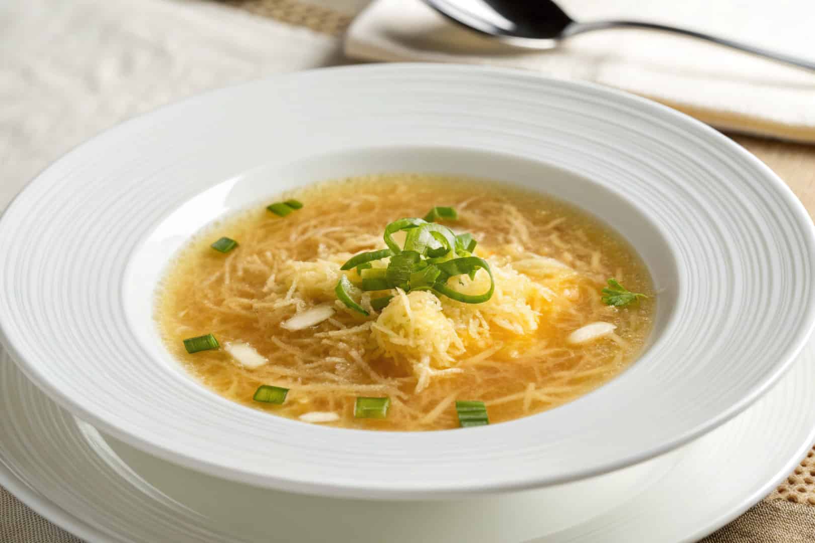 Chinese egg drop soup featured dish plated