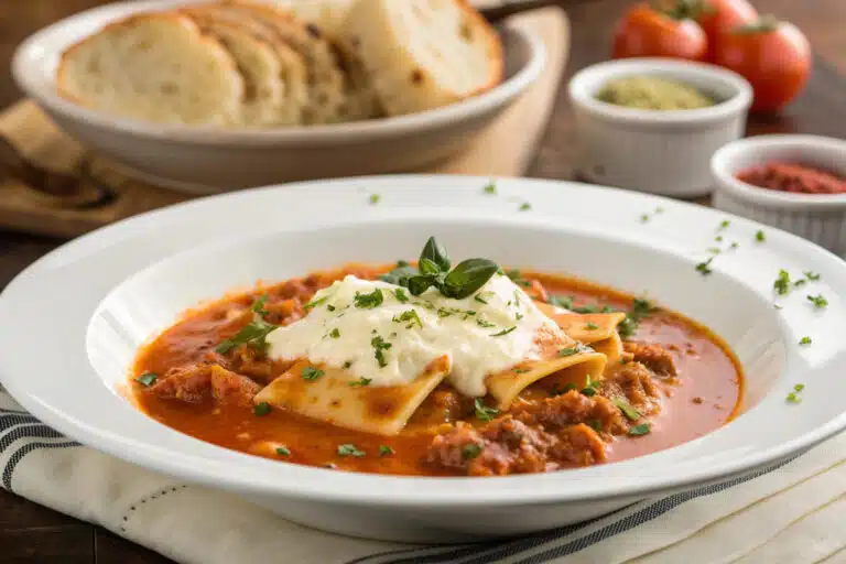 Creamy Lasagna Soup featured dish plated