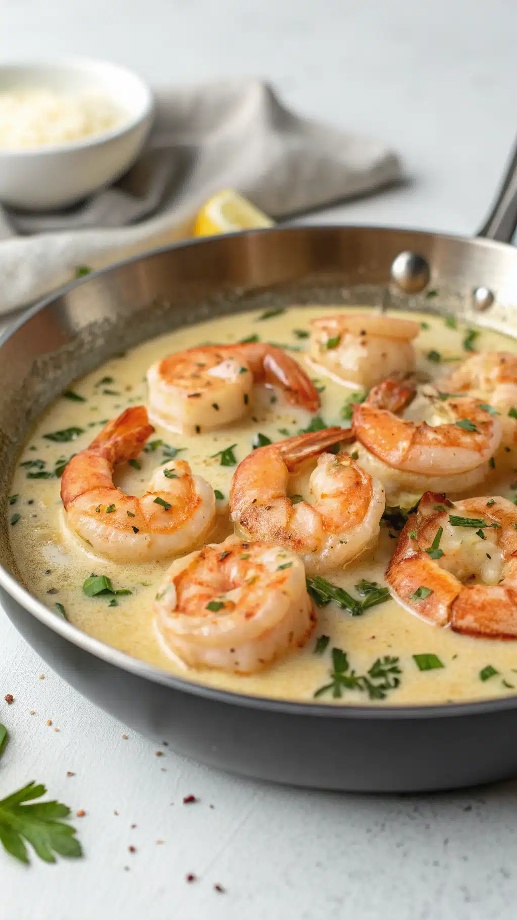 one pan creamy garlic butter shrimp ingredients preparation