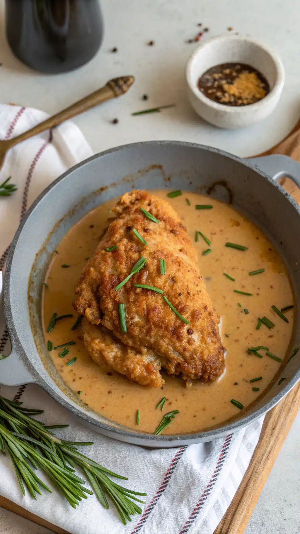 Chicken fried chicken with gravy cooking process step