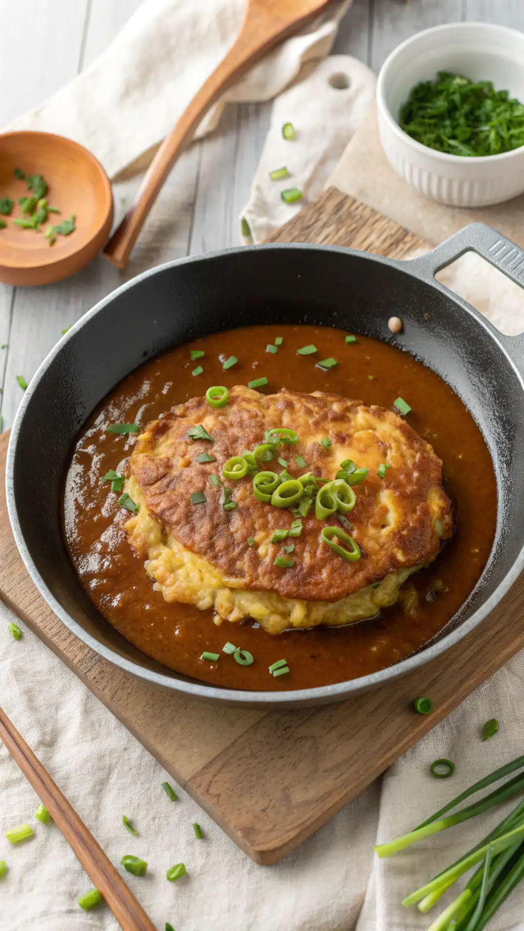 Egg foo young with gravy cooking process step