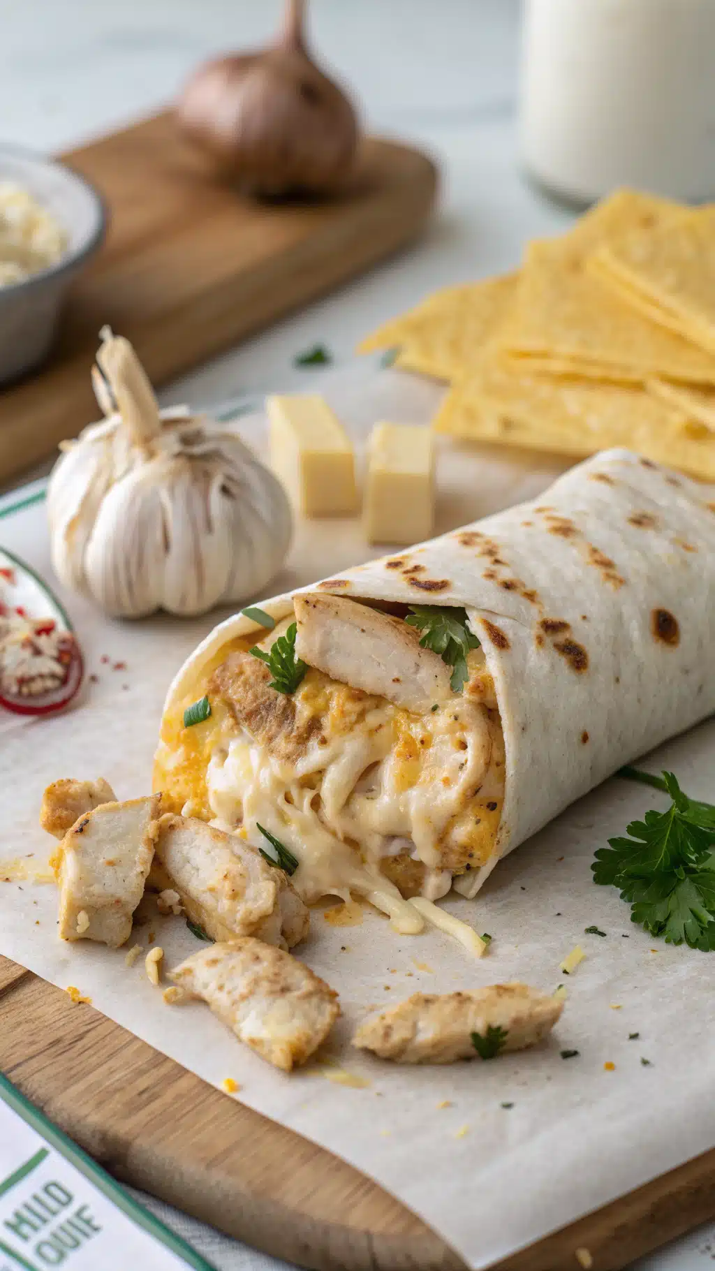 ooey gooey cheesy garlic chicken wraps ingredients preparation