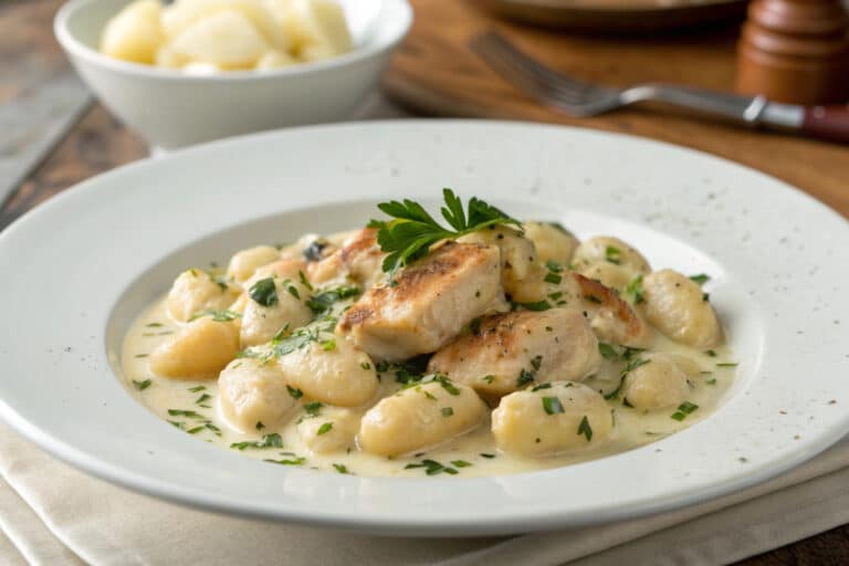 one pan creamy garlic chicken gnocchi delight featured dish plated