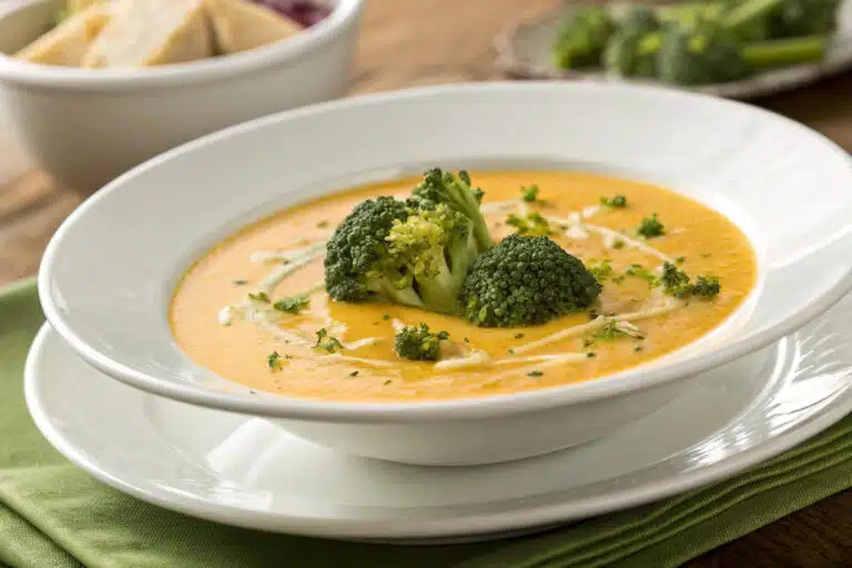 Broccoli Cheddar Soup featured dish plated
