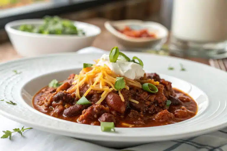 crockpot chili featured dish plated