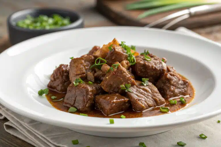 crockpot steak bites featured dish plated