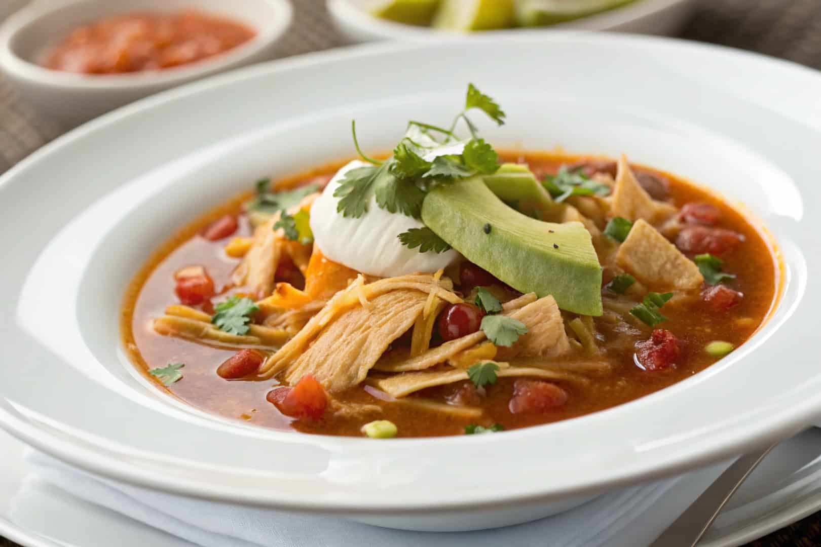 crockpot chicken tortilla soup featured dish plated