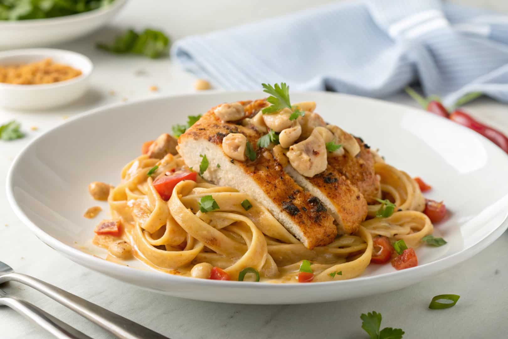 Cashew Cream Cajun Chicken Pasta (Dairy Free) featured dish plated