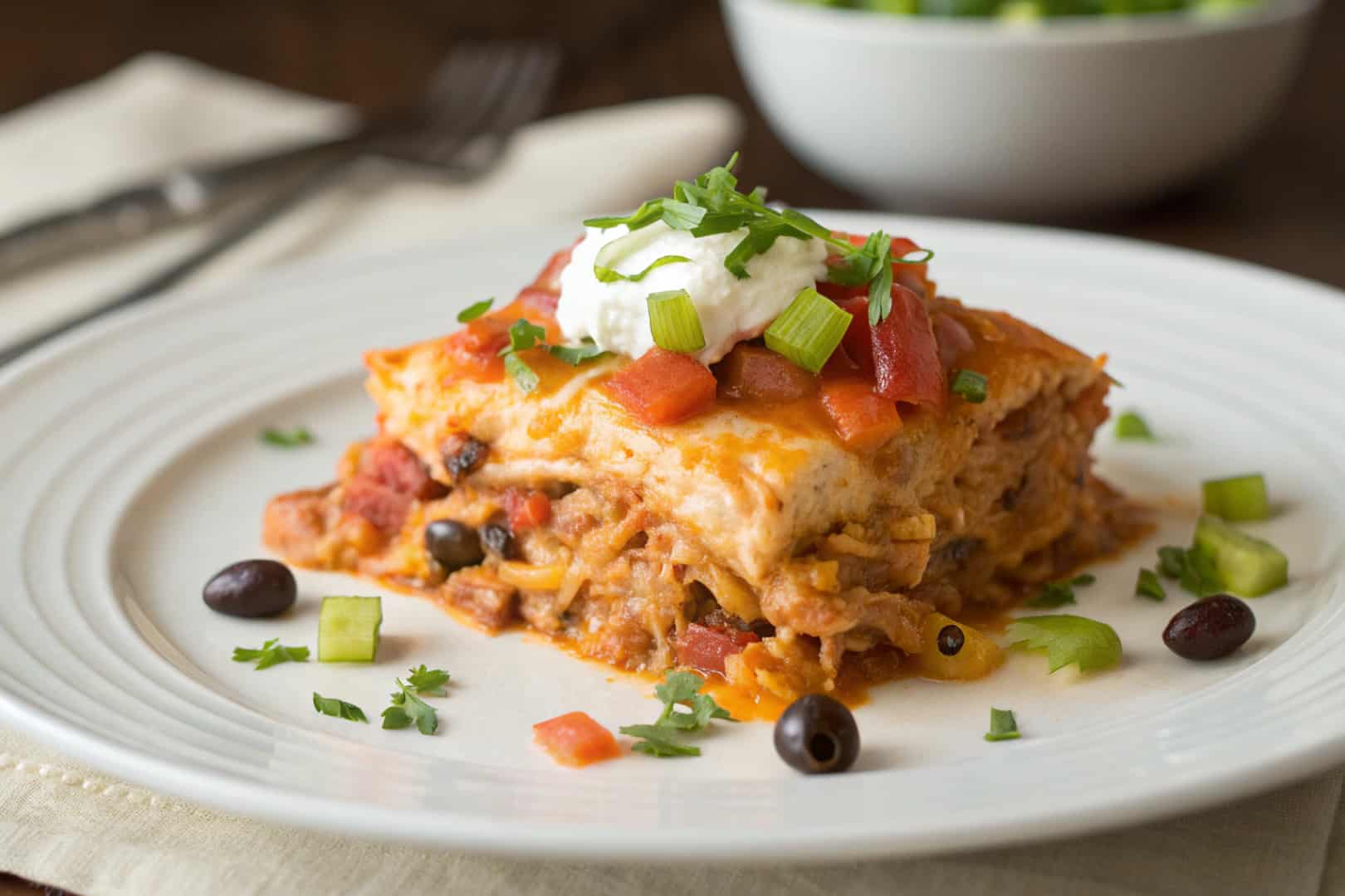 crockpot chicken enchilada casserole featured dish plated