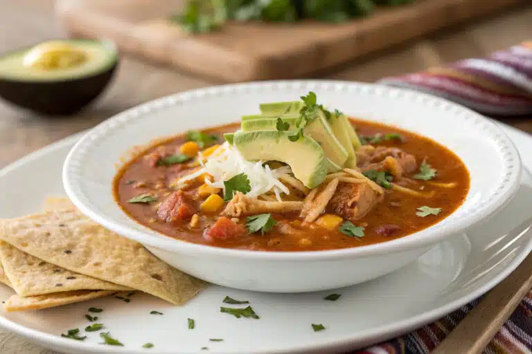crockpot chicken enchilada soup featured dish plated
