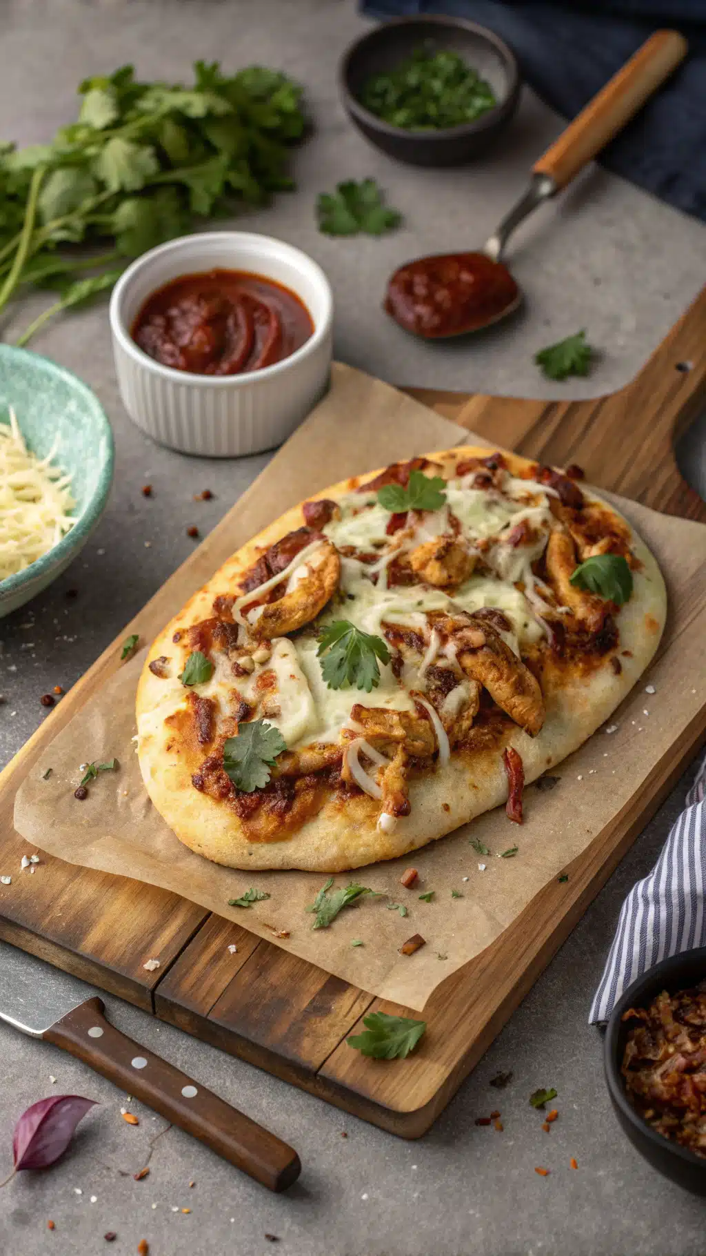 bbq chicken flatbread recipe cooking process step