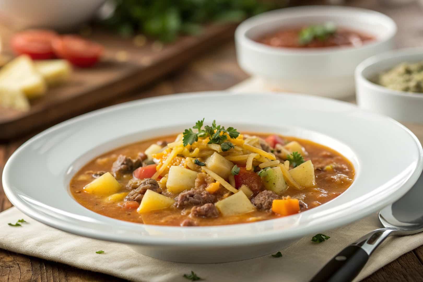 crockpot hamburger potato soup featured dish plated