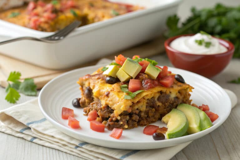 crockpot taco casserole featured dish plated