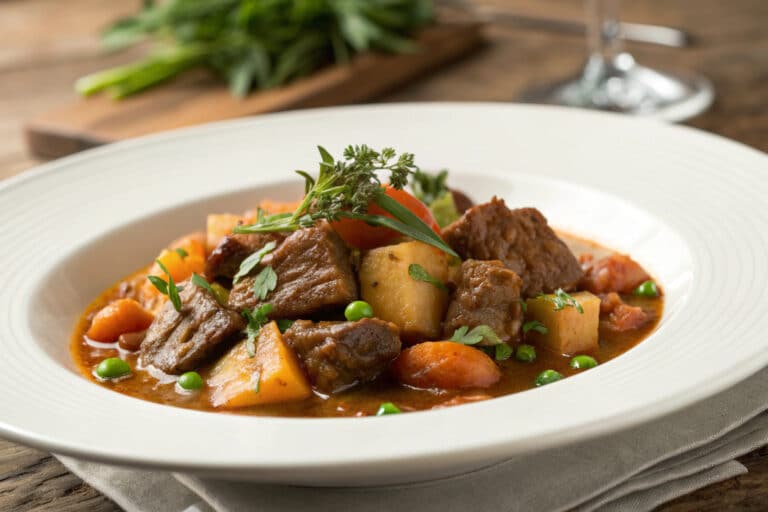 slow cooker beef stew featured dish plated