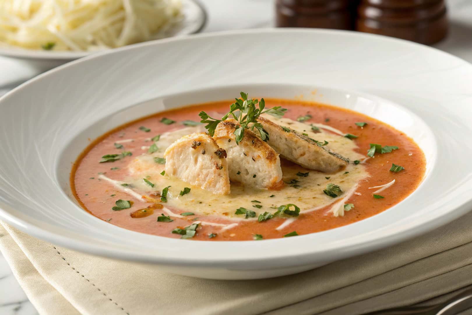 Creamy Chicken Parmesan Soup featured dish plated